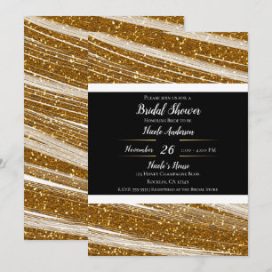 Invitación Oro Brillante con Purpurina y Brillo Blanco Glamou