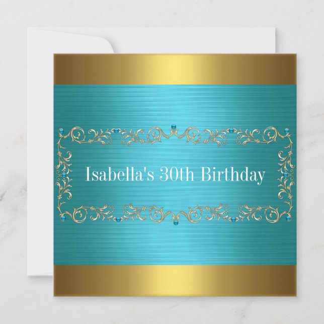 Invitación Oro Bronce Turquesa Cumpleaños Evento 2 (Anverso)