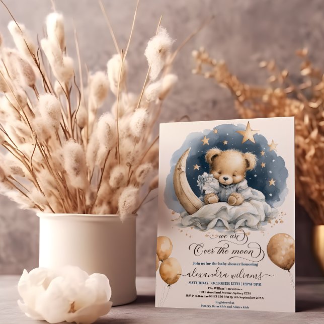 Invitación Oro caprichoso sobre la luna Teddy Bear bebé Showe (Subido por el creador)