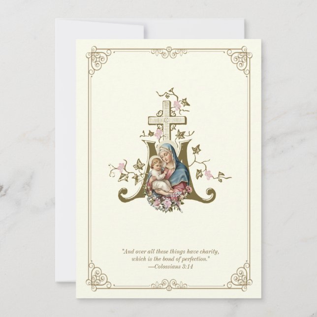 Invitación Oro católico María y Jesús Boda (Reverso)