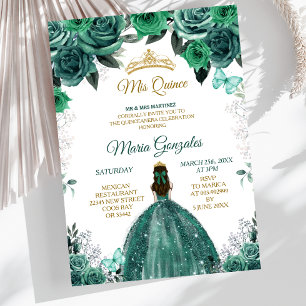 Invitación Oro & Cazador Esmeralda Verde Mis Quince