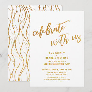Invitación Oro Celebra con Nosotros Recepción de Boda Blanca