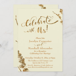 Invitación Oro "Celebrate with Us" con Botánicos, Marfil