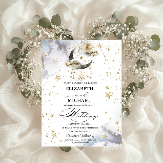 Invitación Oro Celestial Luna Estrellas (Subido por el creador)