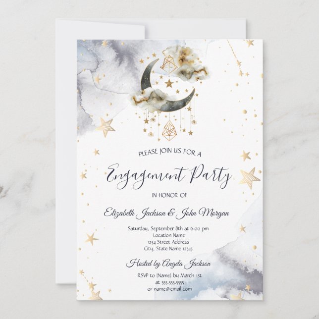 Invitación Oro Celestial Luna Estrellas (Anverso)