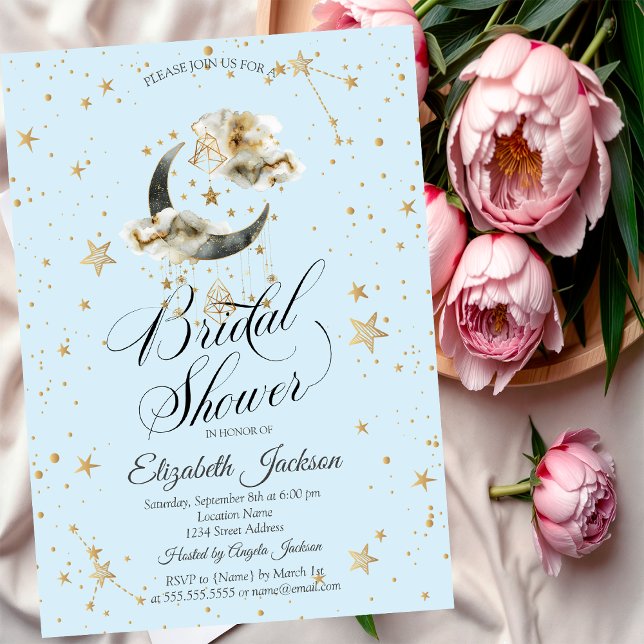 Invitación Oro Celestial Luna Estrellas Azul Claro (Subido por el creador)