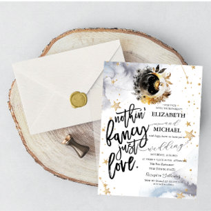 Invitación Oro Celestial Sol,Luna,Estrellas Flores Boda