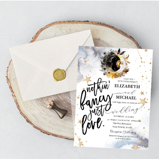 Invitación Oro Celestial Sol,Luna,Estrellas Flores Boda (Subido por el creador)