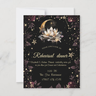 Invitación Oro Celestial Sol,Luna,Estrellas Rosas Cielo Noctu