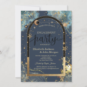 Invitación Oro Celestial Sol Luna Oro Glitter Compromiso