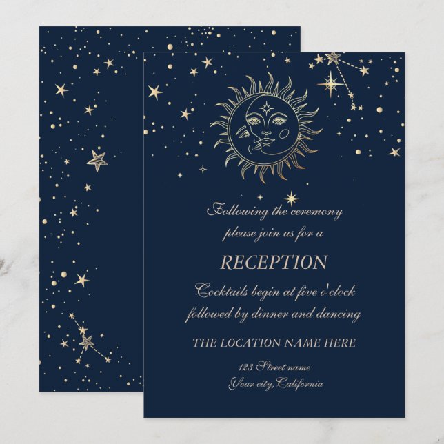 Invitación Oro Celestial Sol Y Luna (Anverso / Reverso)