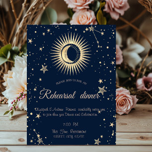 Invitación Oro Celestial Sol Y Luna Estrellas