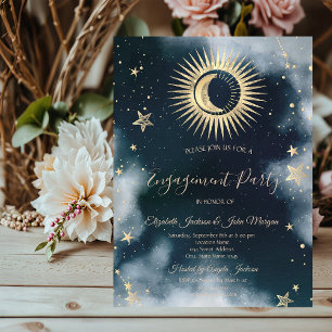 Invitación Oro Celestial Sol Y Luna Estrellas Cielo Nocturno