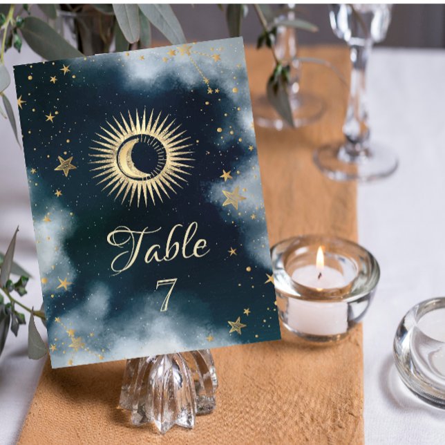 Invitación Oro Celestial Sol Y Luna Estrellas Cielo Nocturno (Subido por el creador)