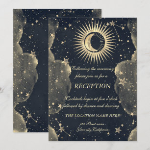 Invitación Oro Celestial Sol Y Luna Estrellas Nubes