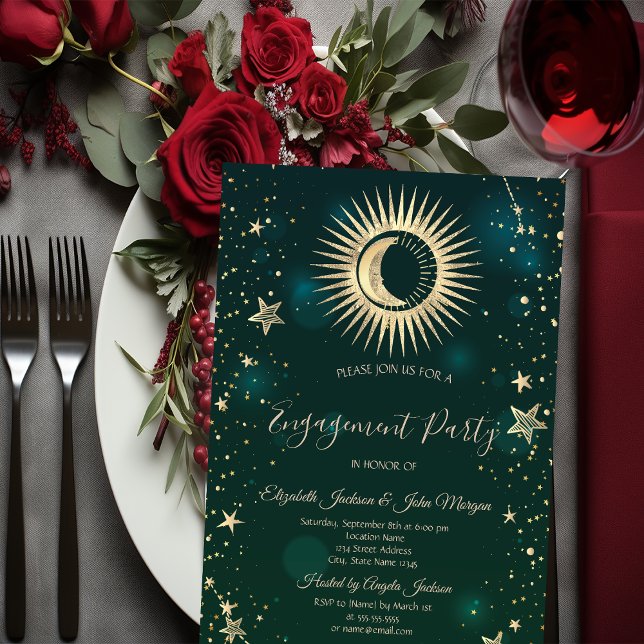 Invitación Oro Celestial Sol Y Luna Estrellas Verde (Subido por el creador)