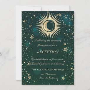 Invitación Oro Celestial Sol Y Luna Estrellas Verde