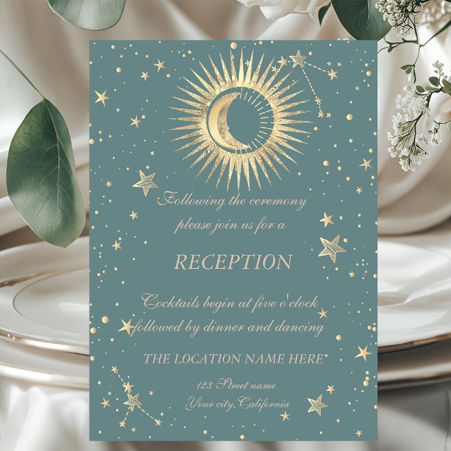 Invitación Oro Celestial Sol Y Luna Estrellas Verde Menta (Subido por el creador)