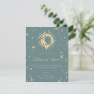 Invitación Oro Celestial Sol Y Luna Estrellas Verde Menta