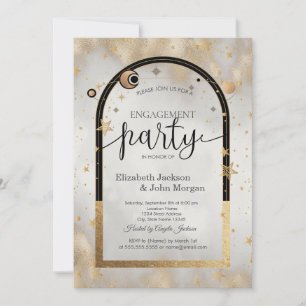 Invitación Oro Celestial Sol y Luna Galaxia Compromiso