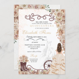 Invitación Oro Champagne Princesa Occidental Charro Quinceañe