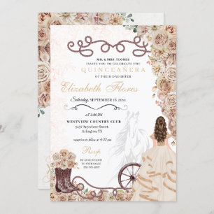 Invitación Oro Champagne Princesa Occidental Charro Quinceañe