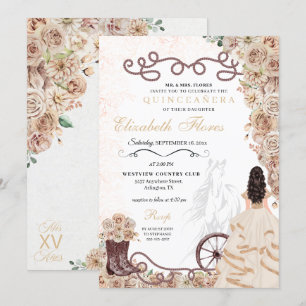 Invitación Oro Champagne Princesa Occidental Charro Quinceañe