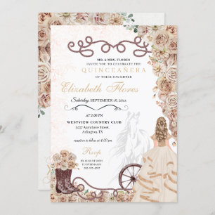 Invitación Oro Champagne Princesa Occidental Charro Quinceañe
