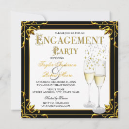 Invitación Oro Champán Negro Blanco Compromiso Fiesta Foto