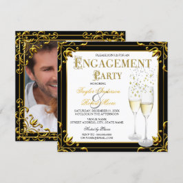 Invitación Oro Champán Negro Blanco Compromiso Fiesta Foto