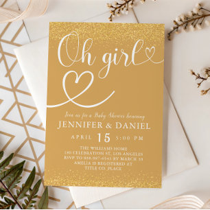 Invitación Oro Champán Oh Chica Lujo Glitter Letra