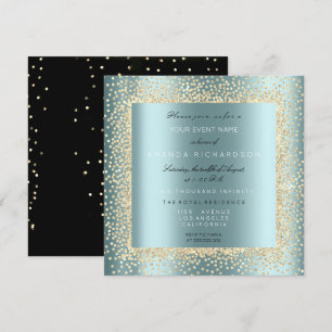 Invitación Oro Champán Purpurina Confeti Azul Aqua Negro