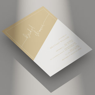Invitación Oro champán y ducha de novia geométrica de marfil