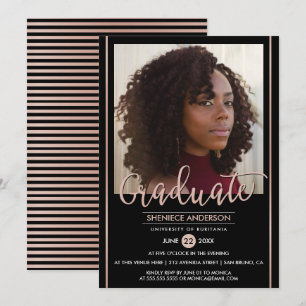 Invitación Oro color de rosa elegante y foto de encargo negra