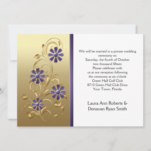 Invitación Oro con Flores Moradas Solo Recepción (Anverso)