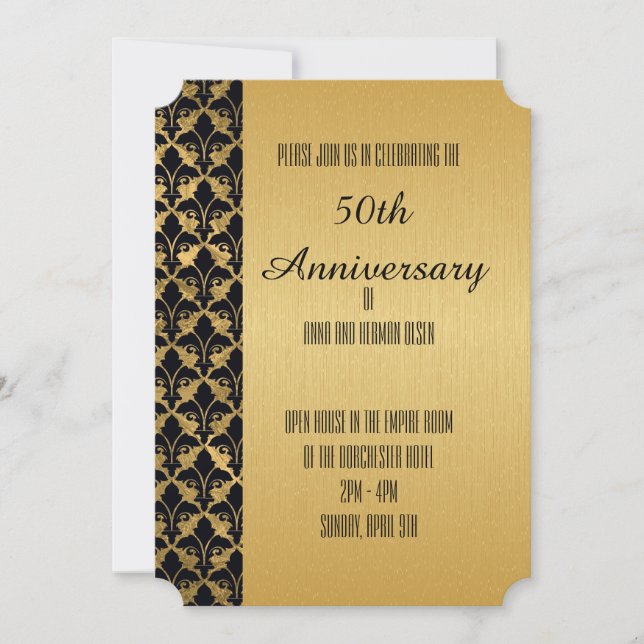 Invitación Oro Con Oro y Borde Negro 50 Aniversario (Anverso)