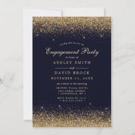 Invitación Oro Confeti Azul Marino Moderno Compromiso