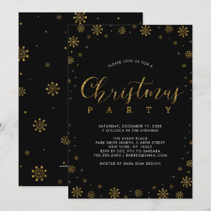 Invitación Oro Copos de Nieve Modernos Fiesta de Navidad