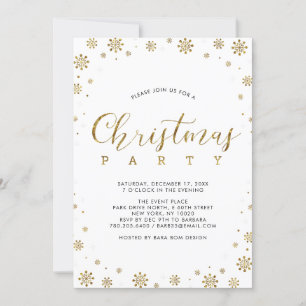 Invitación Oro   Copos de Nieve Modernos Fiesta de Navidad