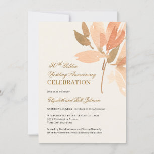 Invitación Oro Crema Floral Melocotón 50 Aniversario de Boda
