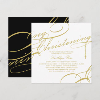 Invitación Oro cruzado moderno del bautizo con guión