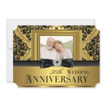 Oro Damask Bow Foto 50 aniversario Boda 3