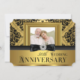 Invitación Oro Damask Bow Foto 50 aniversario Boda 3