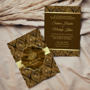 Invitación Oro Damask Moss Brown Boda musulmán islámico