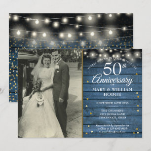 Invitación Oro de 50 años corazón foto de Boda ruso