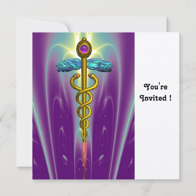Invitación Oro de amatista violeta azul CADUCEUS (Anverso)
