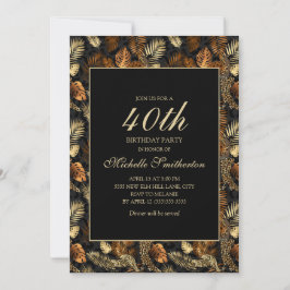 Invitación Oro de bronce negro deja a 40 Fiesta de cumpleaños