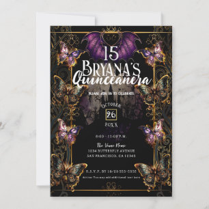 Invitación Oro de Cuento de Hadas Gótico Mariposa y Murciélag