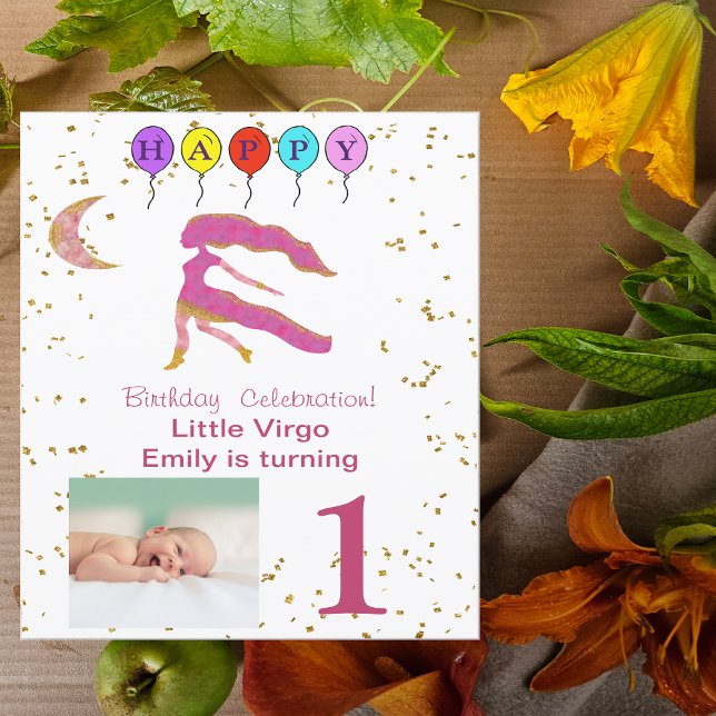 Invitación Oro de cumpleaños, globos y foto de Virgo (Subido por el creador)