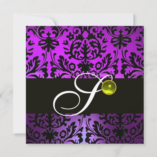 Invitación Oro de DAMASK NEGRO PURPLE MONOGRAM AMARILLO TOPAZ (Anverso)